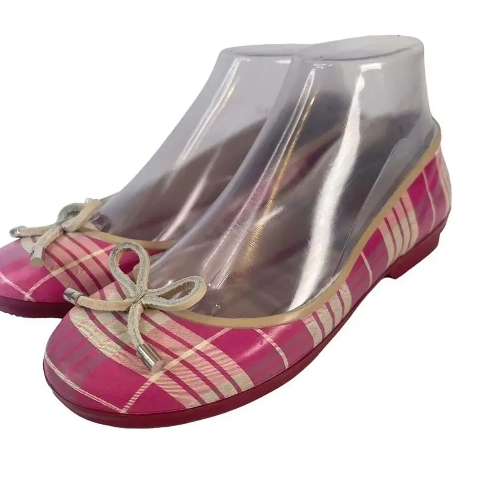 Sperry Top-Siders Pink Plaid Rubber Low Ankle Rain Boots Size 6.5